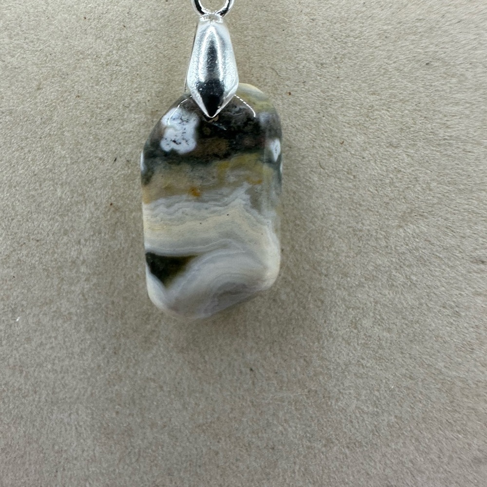 Natural Ocean Jasper Pendant Necklace on Stainless Steel Chain - Picture 8 of 9